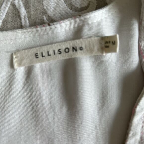 Ellison Sundress Women M Ivory Multi Stripe Ruffle Linen Pockets Casual Comfy - Picture 3 of 16